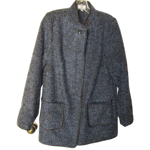 SUSAN GRAVER Blue Black Boucle Zipper Pockets Light Jacket Coat 14 L XL Y2K Cozy - Picture 1 of 7
